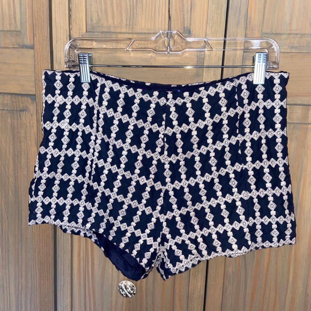 Navy Embroidered Shorts